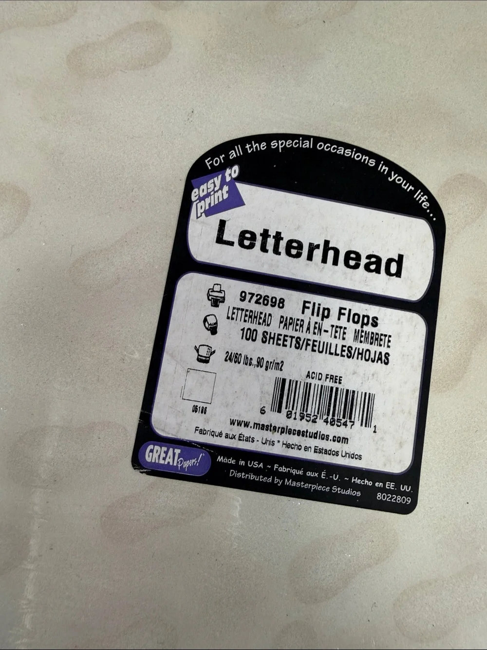 Kids Flip Flops Patterned Stationery - Cream Easy to Print Letterhead 8.5x11